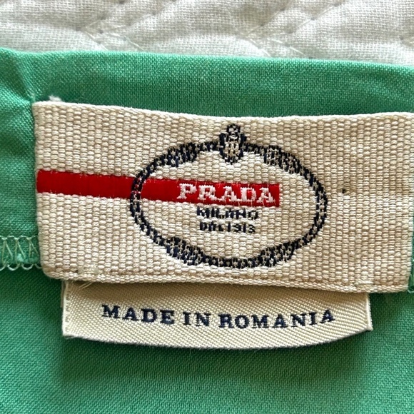 PRADA SPORT Square Neck Ruffle Short Sleeve Cotton Blend Top Green Size 44/US10 - Picture 9 of 16